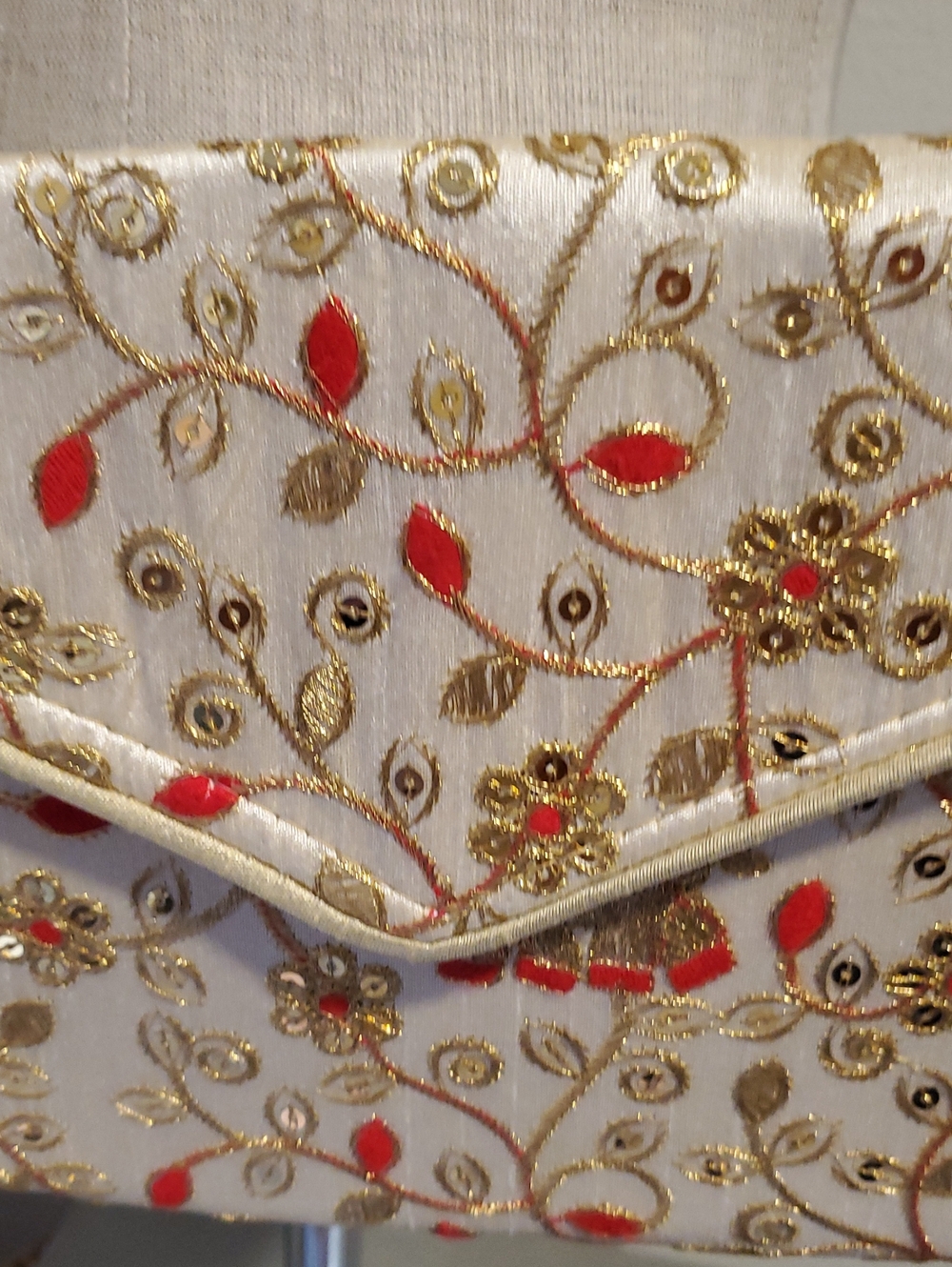 Embroidered Ivory Evening Clutch with Gold Accents - Picture 2 of 7